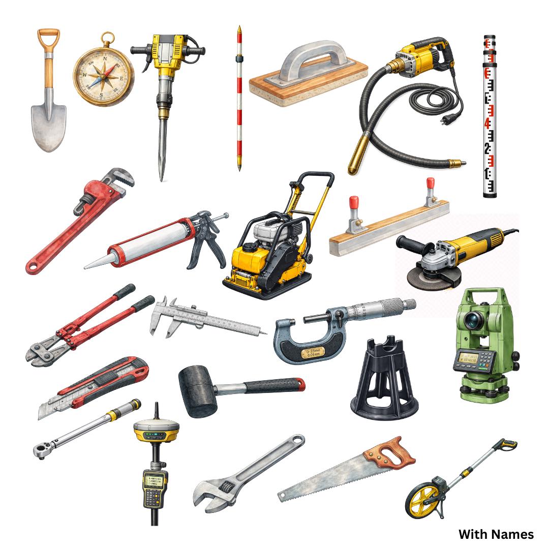 Civil Engineering Clipart Bundle: Tools, Machines & Equipment PNG SVG ...