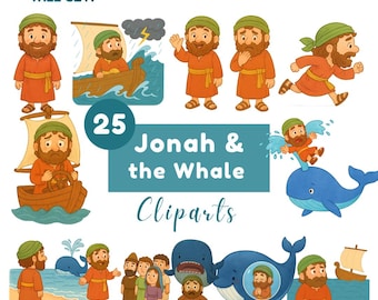 Jonah and the Whale Cliparts: Bible Story PNG Illustrations (Digital Download