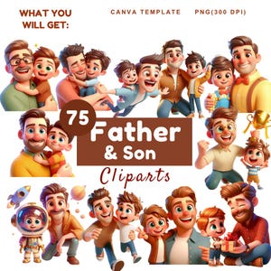 Vatertag Clipart Bundle, süße 3D-Vater und Sohn-Illustration - Vatertagsbild Best Dad Cliparts, kommerzielle Nutzung, Dad Son transparent PNG