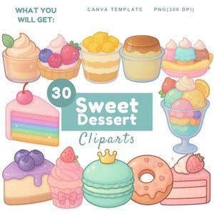 Dessert clipart, snoep clipart, aquarel pastel dessert clipart, pastel snoepjes, pastel dessert, zoete lekkernijen clipart, cake, gebak png