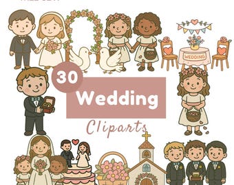Aquarell Hochzeit Clipart Bundle: Pastell Braut & Bräutigam PNG