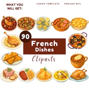 Watercolor French Food Clipart Bundle: Cuisine Illustrations (Digital Download PNG)