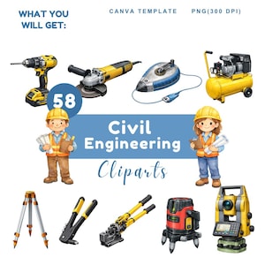 Paquete de imágenes prediseñadas de ingeniería civil: herramientas, máquinas y equipos PNG SVG