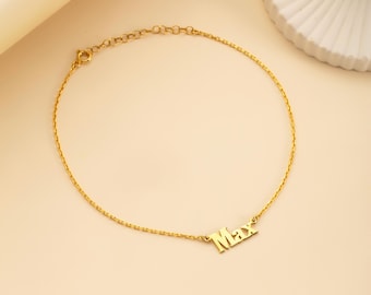 Initiales personnalisées, Bracelet de cheville avec prénom personnalisé, Bracelet de cheville avec prénom en argent délicat, Bracelets de cheville pour femme, Bracelet de cheville avec prénom en or