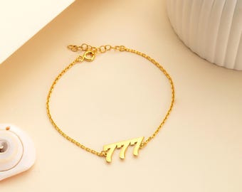 Angel Number Bracelet, 925K Sterling Silver Lucky Date Bracelet, 444 Bracelet, 777 Bracelet, Custom Number Year Bracelet, Christmas Gift