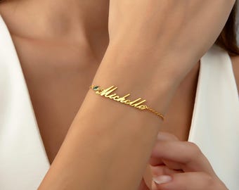 Personalized Birthstone Bracelet, Name Bracelet With BirthStone, Gift for Her, Dainty Name Bracelet, Personalized Gift, Christmas Gift