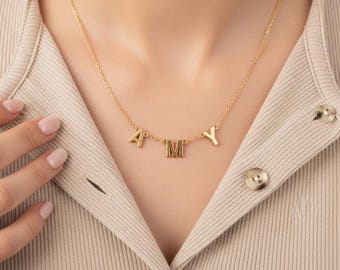 Personalized Initial Name Necklace,Letter Name Jewelry, Spaced Letter Necklace, Name Jewellery,  Letter Necklace, Gold Initial Necklace