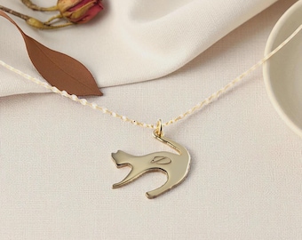 14K Gold Custom Pet Necklace, Custom Cat Initial Necklace, Gift Cat Animal Lovers, Personalized Cat Gift, Personalized Cat Initial Necklace
