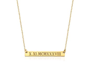 Silver Custom Gold Bar Name Necklace: Personalized Bar Necklace, 14k Gold Filled Bar Necklace,Engraved Date Necklace, Christmas Gift