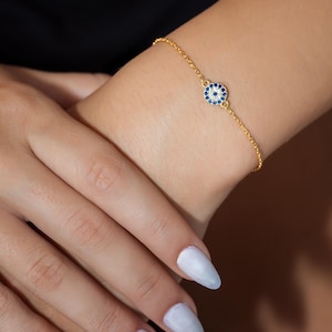 14K Gold Protection Evil Eye Bracelet, 925 Sterling Silver Evil Eye Bracelet, Gold Nazar Bracelet,Christmas & Birthday Gifts For Her Mom