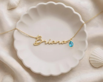 Name and Birthstone Necklace, Name Birthstone, Name Necklace, Personalized Name Necklace with Birthstone, Necklace with Name and Birthstone