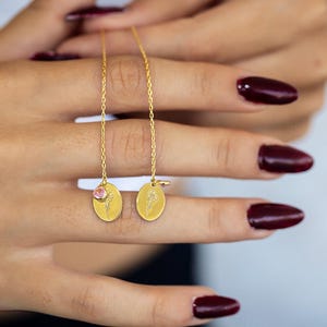 Birth Flower Earrings  Birth Stone Floral Signet Charm Dangling Earrings  Minimalist Flower Jewelry  Birthday Bridesmaid Gifts Gift for Her