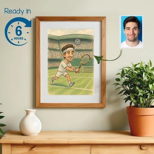 Caricatura tennistica personalizzata – Regalo digitale personalizzato – Poster disegnato a mano per gli appassionati di tennis