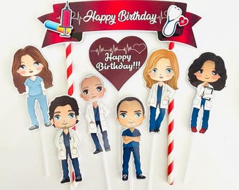 Happy Birthday Doctor Grey Gray Themed Cake Topper