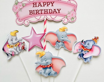 Happy Birthday Dumbo Elephant Themed Cake Topper