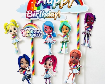 Happy Birthday Rainbow Rangers Themed Cake Topper