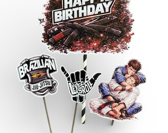 Happy Birthday Brazilian Jiu-jitsu Themed Cake Topper