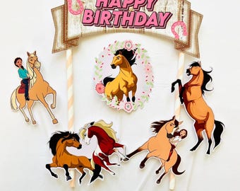 Happy Birthday Spirit Riding Free Themed Cake Topper