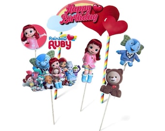Happy Birthday Rainbow Ruby Themed Cake Topper