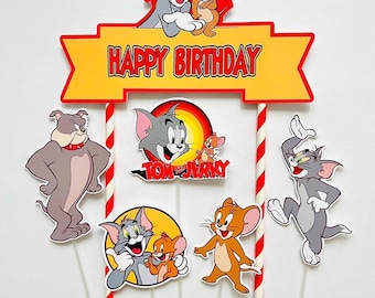 Happy Birthday Tom Jerry Themed Cake Topper