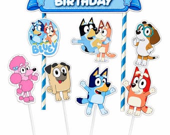 Happy Birthday Bluey Dog Themed Cake Topper