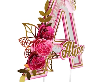 Personalized 3D Floral Themed Shaker Cake Topper