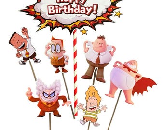Happy Birthday Captain Underpants Themed Cake Topper