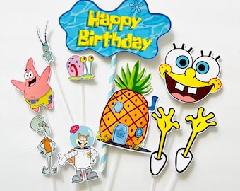 Happy Birthday Spongebob Themed Cake Topper