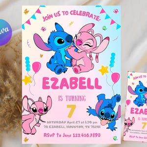 Stitch Editable Birthday Invitation Template, Printable Birthday Invitations, Digital Kids Party Invite, Digital Bday Card Invite, Stitch
