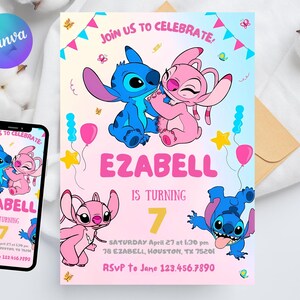 Stitch Editable Birthday Invitation Template, Printable Birthday Invitations, Digital Kids Party Invite, Digital Bday Card Invite, Stitch