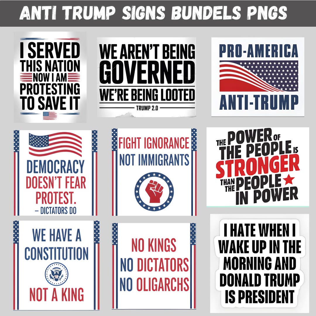 Printable Anti Trump Protest Signs Bundle, No Kings Day Poster Signs ...