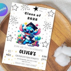 Stitch Graduation Party Invitation: Lilo & Angel, Editable Template (PDF Download)