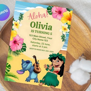 Lilo and Stitch birthday invitation editable, Lilo and Stitch birthday invitation, Editable Canva