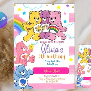 Care Bears Birthday Invitation, Printable Editable Birthday Party Invite, digital Party Invitation template, Care Bears Invitation Card