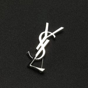 Vintage Rare Brooch Yves Saint Laurent Big Logo Paris Silver Tone