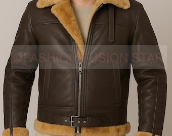 Handmade RAF B3 Bomber Jacket: Genuine Sheepskin Leather Aviator Shearling Coat