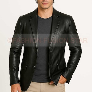 Blazer en cuir de mouton véritable pour hommes | Blouson en cuir véritable | Manteau en cuir noir formel décontracté | Vêtements d'extérieur en cuir souple faits main