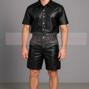 Men&#39;s Black Sheep Leather Shirt & Cargo Shorts Set: Handmade Festival Outfit