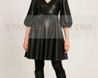 dress with leather sleeves Dress Havana Vegan Leather main image 0
