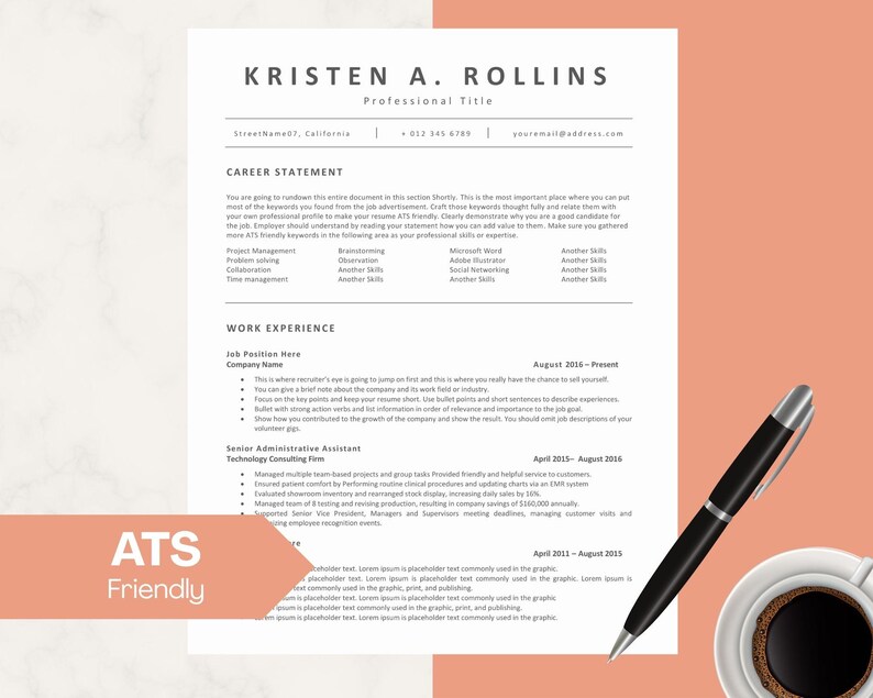 ATS Resume Template Bundle: Minimalist CV, Cover Letter (word, Google ...