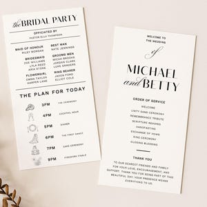 Plantilla minimalista para programa de boda / 10 x 20 cm / Orden de servicio delgada, ceremonia larga imprimible, tarjeta de programa DIY, descarga instantánea