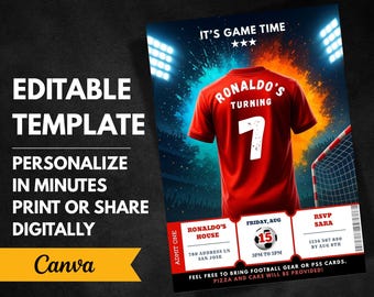 Soccer Invitation, Editable Age Soccer Jersey, Customizable Ticket Invite, Digital Template, Printable Bday Card, Instant Download