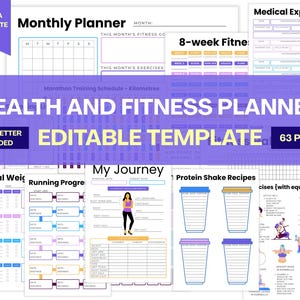 Editable Fitness Planner Canva Template: Wellness Journal & Workout Tracker (Digital Download