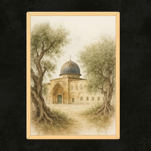 Palestine Wall Art Al-Aqsa Mosque Print, Islamic Digital Download, Olive Tree Decor, Muslim Home Decor, Limited Edition Poster