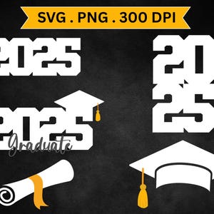 Class of 2025 afstuderen SVG PNG | Taarttopper met diplomadop | Afstuderen clipartbundel | Cricut silhouetbestanden | DIY-feestdecoratie