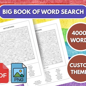 200 Themed Word Search Puzzle Book PDF, Printable Word Search Bundle with Solutions, KDP Interior, Relaxing Puzzle Activity Book, PNG