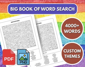 200 Themed Word Search Puzzle Book PDF, Printable Word Search Bundle with Solutions, KDP Interior, Relaxing Puzzle Activity Book, PNG