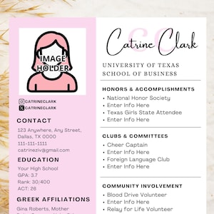 Sorority Resume Template, Pink Canva Design with Photo, Editable Rush Resume, Greek Life Cover Letter, Recruitment Pack, Instant Download