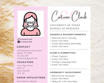 Pink Sorority Lebenslauf Vorlage: Bearbeitbares Canva Design + Anschreiben (Digitaler Download)