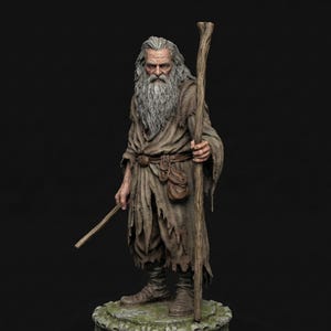 Wizard Merlin Statue STL File | 3D Printable Legendary Mage Sculpture | Arthurian Magic Model | Fantasy Wizard Figurine Download